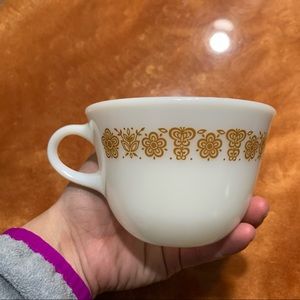 Vintage Pyrex Coffee Cup White 70s design butterfly floral flower